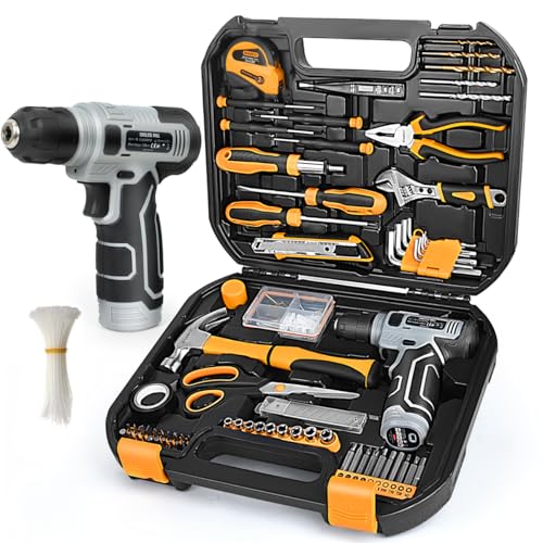 SOARFLY Upgraded 180 Piece Tool Set - Tool Box with 8V Cordless Drill, Hand Set for Men & Women, Home Repair Kit for DIYers, Homeowners & Handymen(Orange) - Image 1