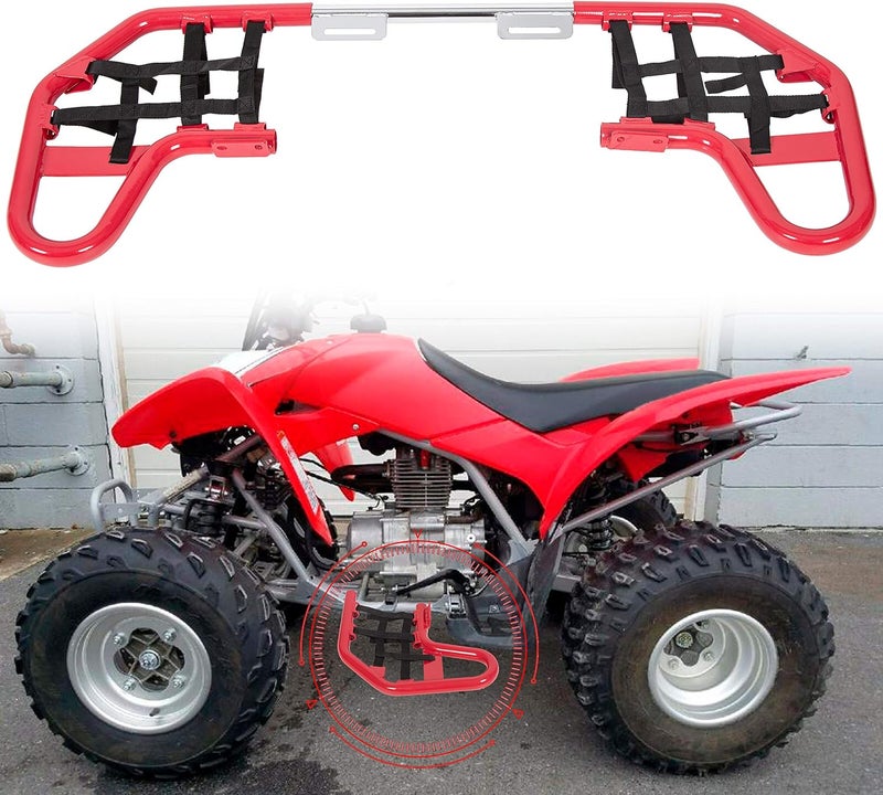ECOTRIC Nerf Bars w/Nets Guards Rack Compatible with 2001-2024 Honda TRX 250EX Models Red - Image 1