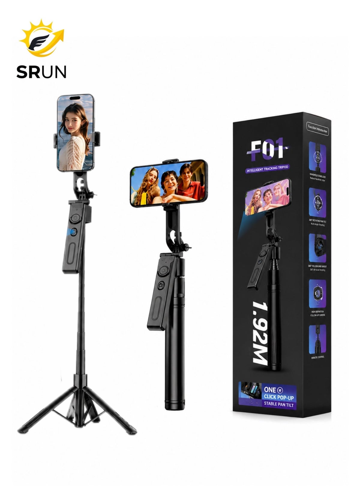 إس ران Srun F01 Ai Tracking Selfie Stick Tripod 500 g