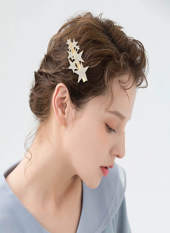 DIYstore 4 PACK Five-pointed Star Hairpin Rhinestone Non-Slip Hair Clip Elegant Duckbill Clip Fashion Hair Barrettes Accessories for Girls and Women (Gold+Silver) - Image 3