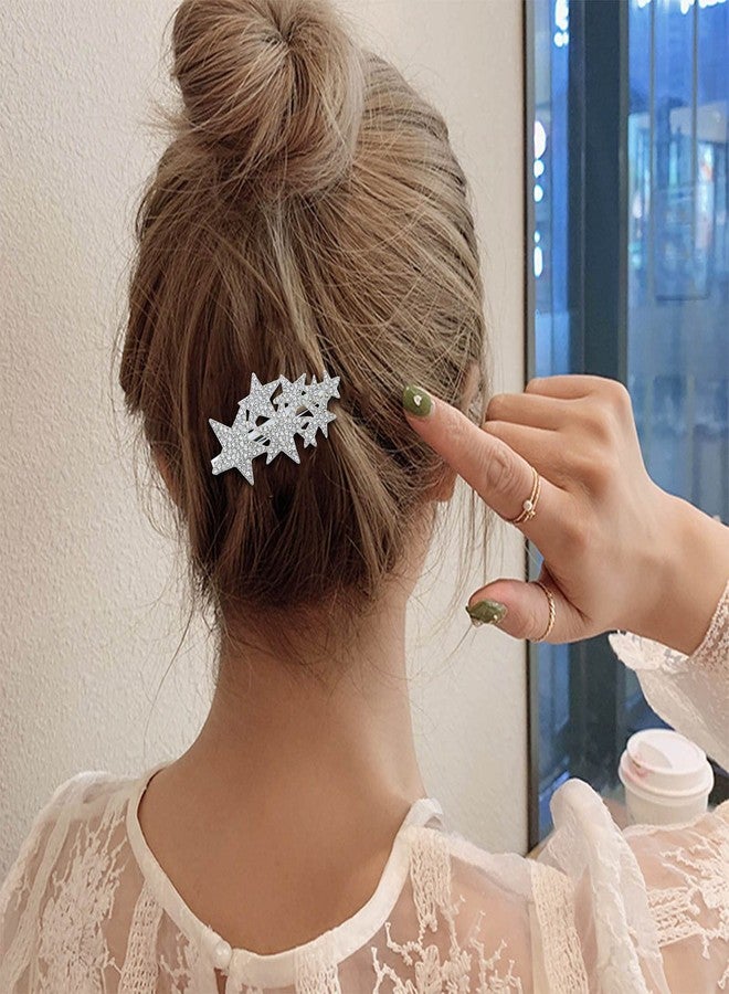 DIYstore 4 PACK Five-pointed Star Hairpin Rhinestone Non-Slip Hair Clip Elegant Duckbill Clip Fashion Hair Barrettes Accessories for Girls and Women (Gold+Silver) - Image 4