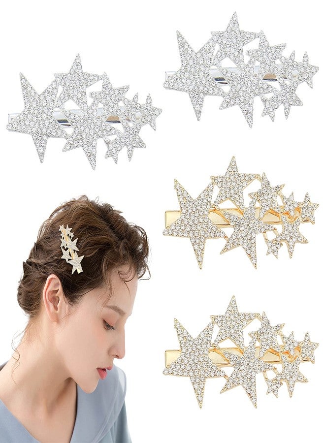 DIYstore 4 PACK Five-pointed Star Hairpin Rhinestone Non-Slip Hair Clip Elegant Duckbill Clip Fashion Hair Barrettes Accessories for Girls and Women (Gold+Silver) - Image 1