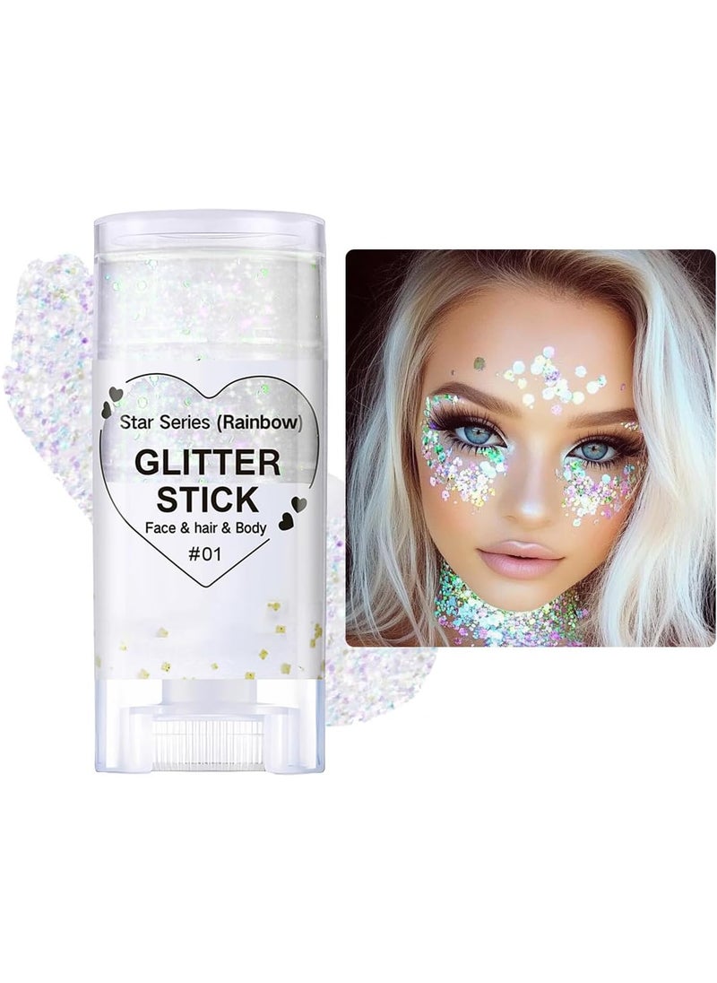Mysense - Mysense Rainbow Body Glitter Stick,Face Hair Glitter Christmas Makeup,Sparkling Mermaid Sequins Chunky Glitter Face Paint,Singer Concert Outfit Festival Rave Accessories for Women and Kids - Image 1