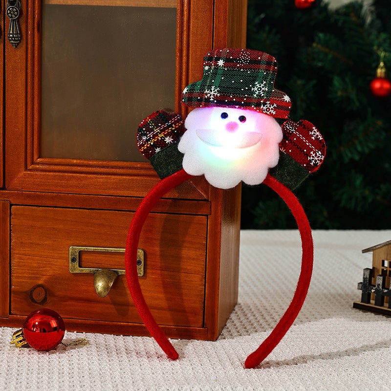 New Christmas Glowing Headband Santa Snowman E3-1 grid cloth raised hand headband for the elderly 