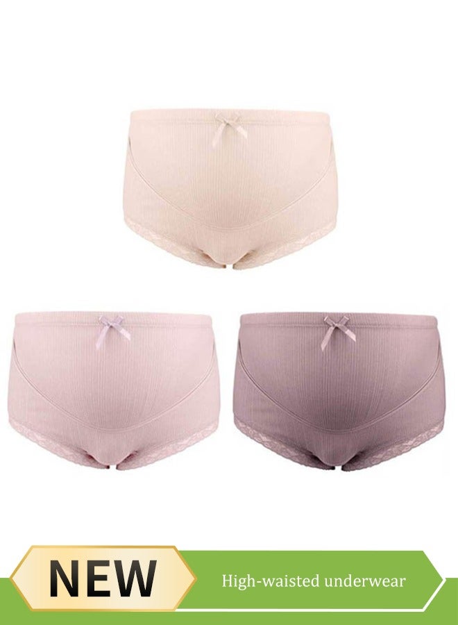 3PCS High Waist Stretchable Pregnancy Panties Women's Maternity Knickers Soft Breathable Under The Bump Pregnancy Postpartum Underwear Pregnancy Seamless Overbelly Maternity Briefs