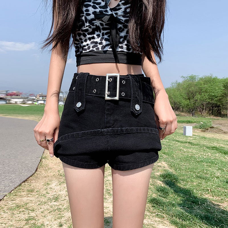 Half-Length High-Waist Denim Skirt Women'S Thin Summer Black A- Line Hip Ins Girls Super Shorts Skirt - Image 4
