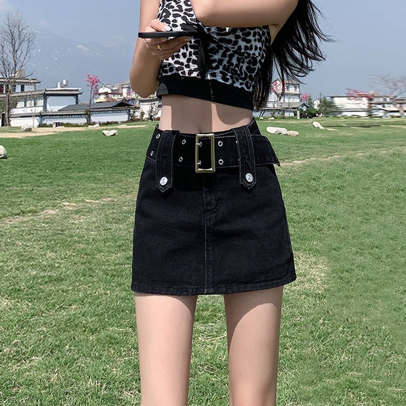 Half-Length High-Waist Denim Skirt Women'S Thin Summer Black A- Line Hip Ins Girls Super Shorts Skirt - Image 5
