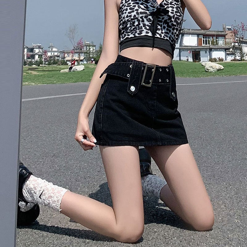 Half-Length High-Waist Denim Skirt Women'S Thin Summer Black A- Line Hip Ins Girls Super Shorts Skirt - Image 2