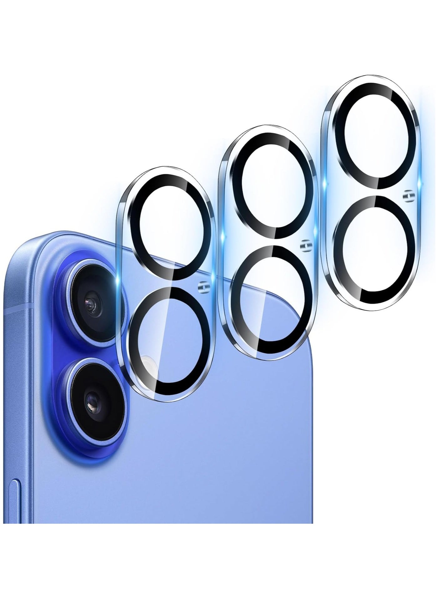 ACLIX Camera Lens Protector for iPhone 16 Plus/iPhone 16, Shatterproof, Ultra-thin Aluminum Alloy Ring, Camera Lens Protective Film, (Clear)