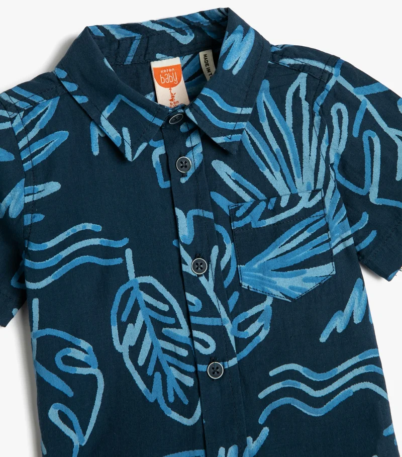 كوتون Shirt Short Sleeve Pocket Detailed Floral Printed Cotton