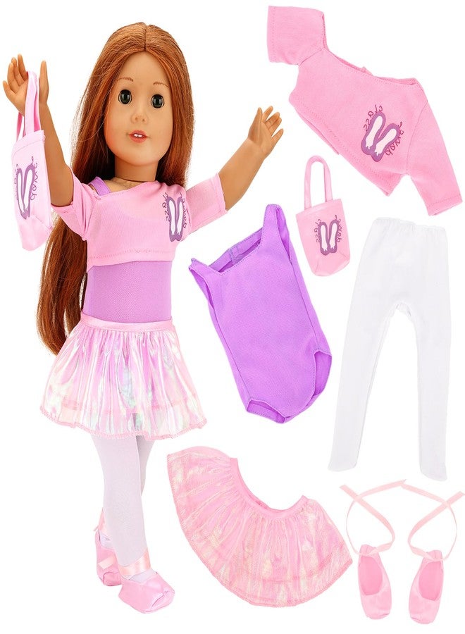 BARWA 18 Inch Doll Clothes Ballet Ballerina Outfits Dance Dress Custume for American 18 Inch Dolls - 7 PCS Leotard with Tutu Skirt, Top, Bag and Ballet Shoes - Image 1