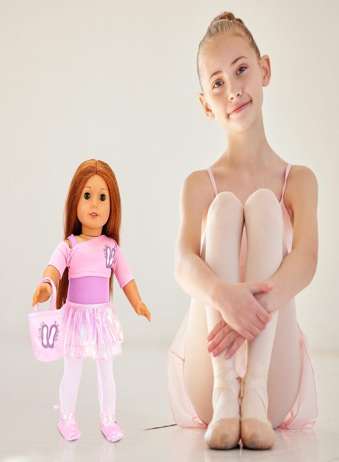 BARWA 18 Inch Doll Clothes Ballet Ballerina Outfits Dance Dress Custume for American 18 Inch Dolls - 7 PCS Leotard with Tutu Skirt, Top, Bag and Ballet Shoes - Image 4