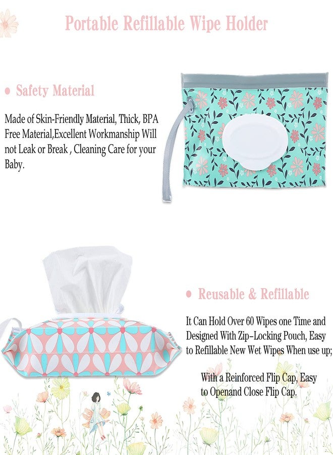 FEBSNOW 4 Pack Baby Wipe Dispenser, Portable Refillable Wipe Holder, Baby Wipes Container, Wipe Dispenser, Reusable Travel Wet Wipe Pouch (Floral) - Image 5