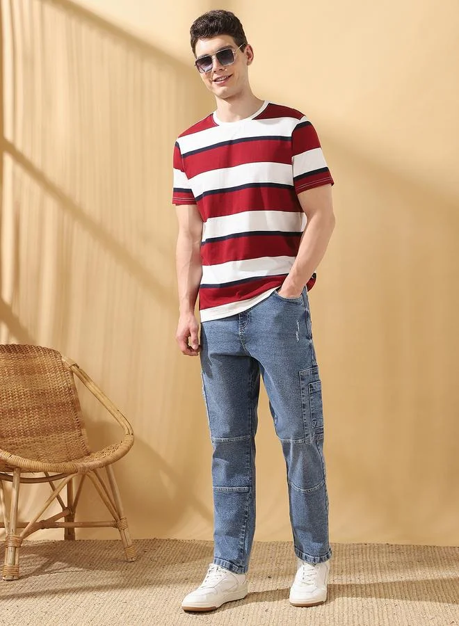 دينيس لينغو جينز رجالي قطن 1% لون نيلي سادة بطول كامل بقصة مريحة