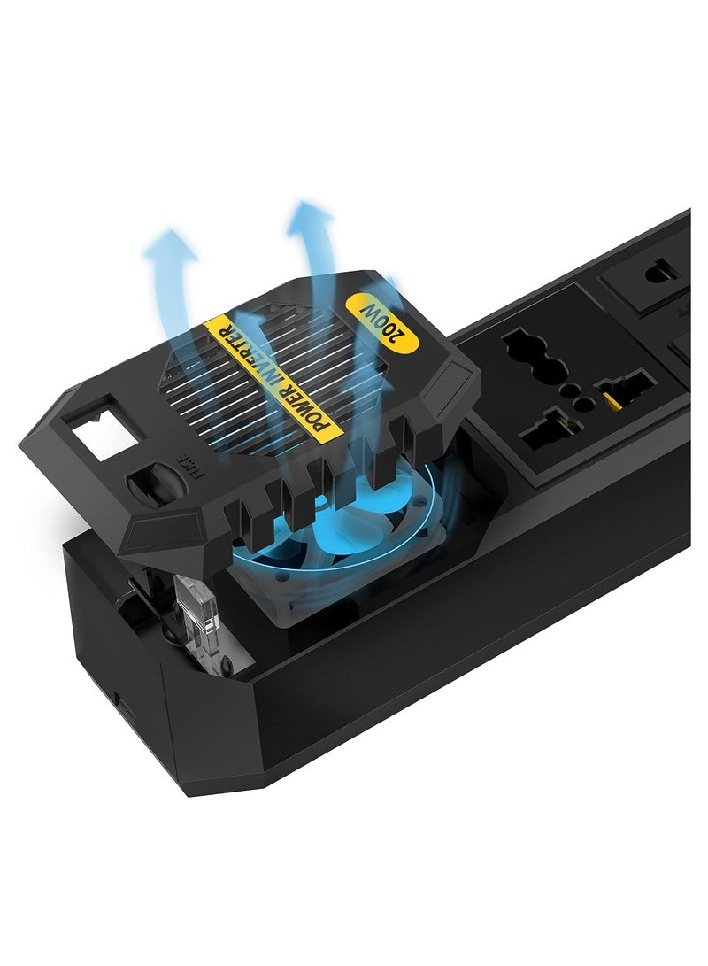 ELTRAZONE Stark Plus Power Inverter 200W with 4 USB-A Ports 3.1A Quick Charge, DC 12V to AC 110V, Car Power Inverter Cigarette Lighter Built-in Cooling Fan - Black - Image 3