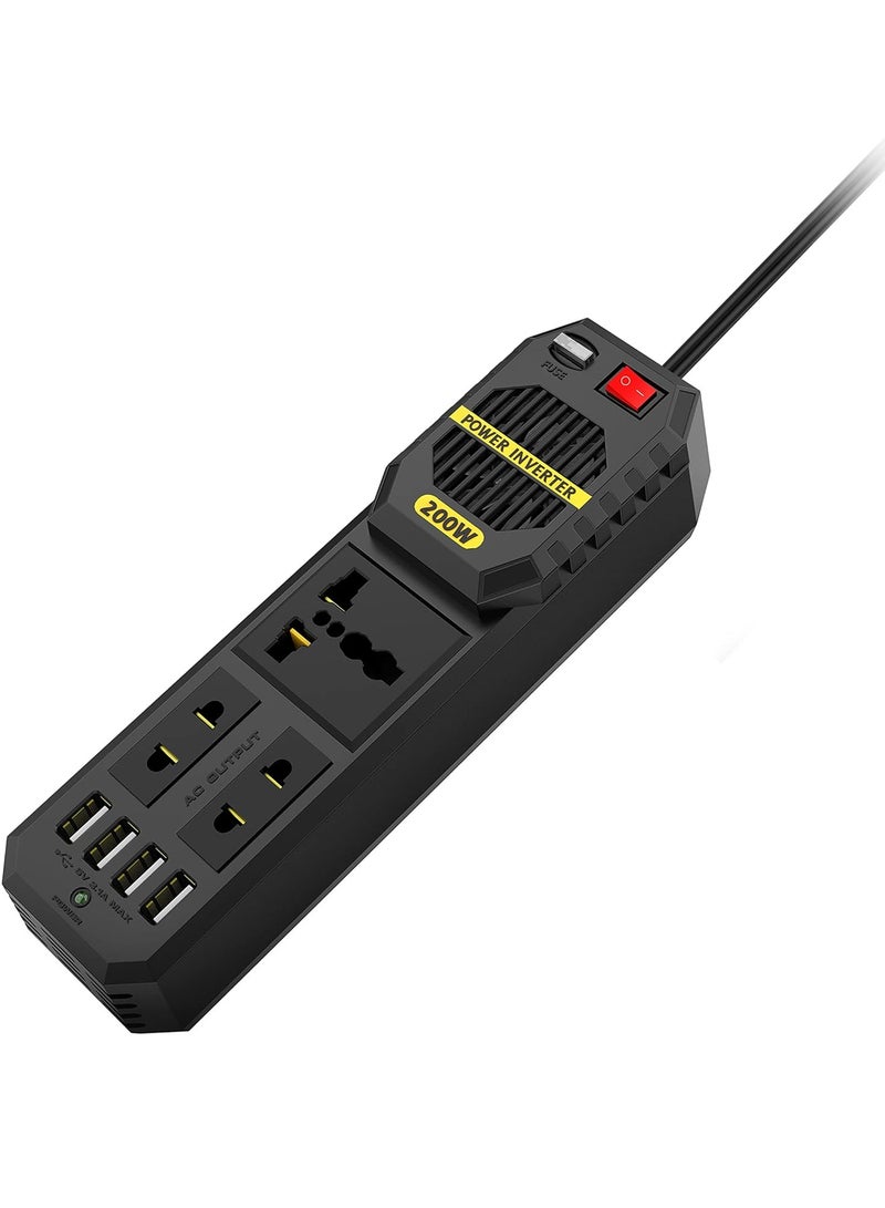 ELTRAZONE Stark Plus Power Inverter 200W with 4 USB-A Ports 3.1A Quick Charge, DC 12V to AC 110V, Car Power Inverter Cigarette Lighter Built-in Cooling Fan - Black - Image 1