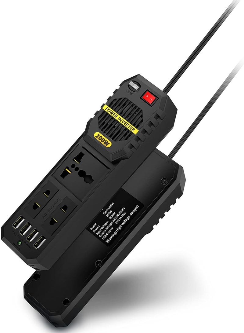 ELTRAZONE Stark Plus Power Inverter 200W with 4 USB-A Ports 3.1A Quick Charge, DC 12V to AC 110V, Car Power Inverter Cigarette Lighter Built-in Cooling Fan - Black - Image 2
