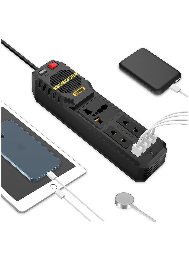 ELTRAZONE Stark Plus Power Inverter 200W with 4 USB-A Ports 3.1A Quick Charge, DC 12V to AC 110V, Car Power Inverter Cigarette Lighter Built-in Cooling Fan - Black - Image 5