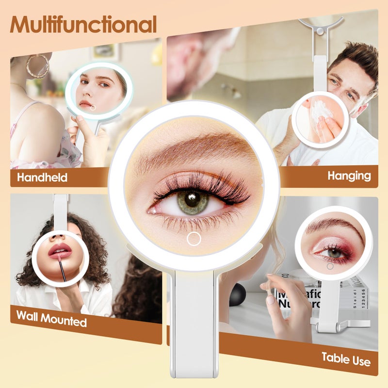 مياديفا مرآة مكبرة من ميياديفا مع إضاءة مزدوجة الجوانب 30X/1X مرآة مكياج للسفر مع تكبير 3 ألوان إضاءة قابلة للتعديل وشاشة تعمل باللمس ومرآة يد قابلة للطي وقابلة للتعديل (أبيض) - Image 4