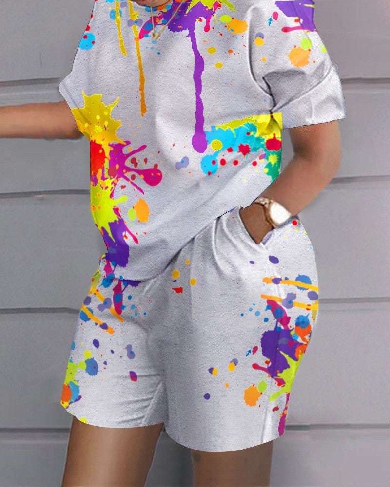 Hip-Hop Street Trendy Plus-Size Womens Casual Outfit light gray printing