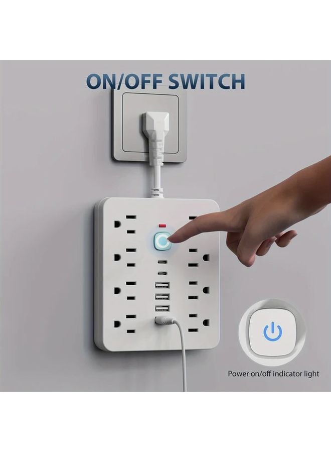 White 14 In 1 Power Strip Surge Protection 4 AC Outlets 6 USB Ports Type C Wall Mount - Image 2