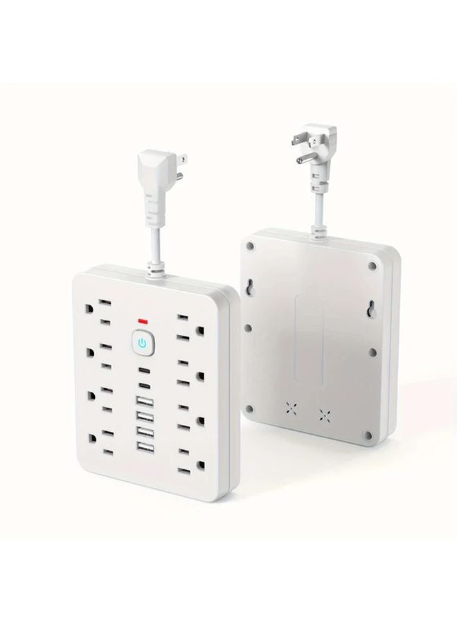 White 14 In 1 Power Strip Surge Protection 4 AC Outlets 6 USB Ports Type C Wall Mount - Image 1