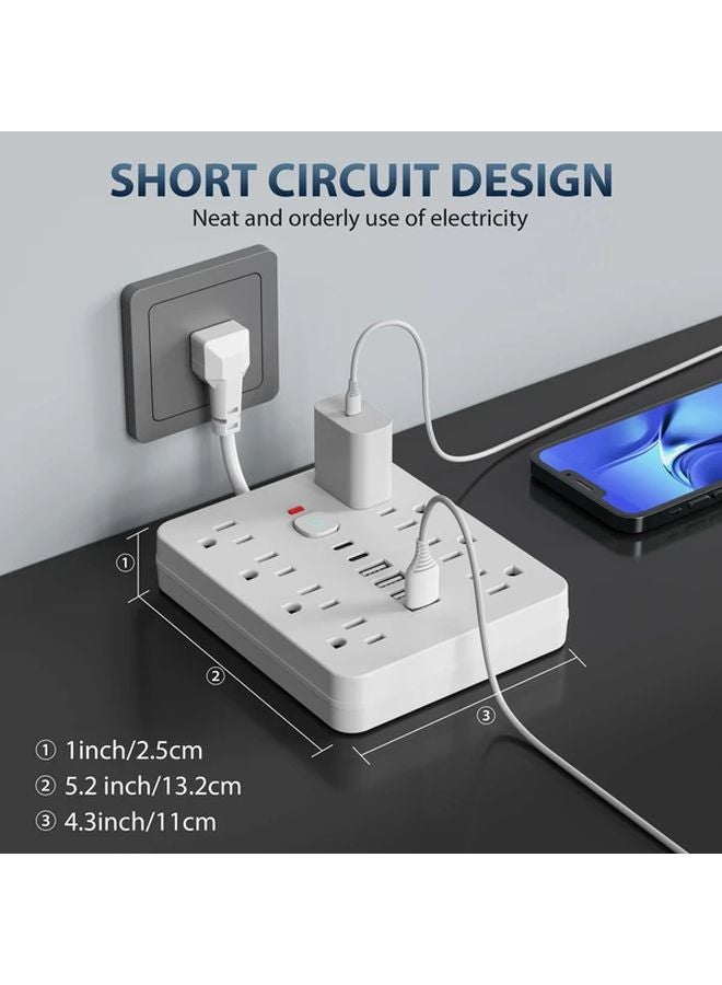White 14 In 1 Power Strip Surge Protection 4 AC Outlets 6 USB Ports Type C Wall Mount - Image 3