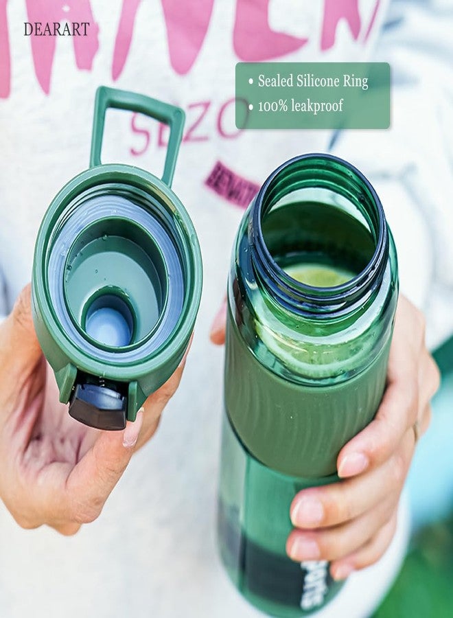DEARART 24oz Water Bottles with Buckle, 100% Leakproof Anti Slip Silicone Bottle, No Straw Clear Bottle Easy Clean, Suit Sport Office School Travel Gym Yoga for Women Men, Dark Cyan - Image 3