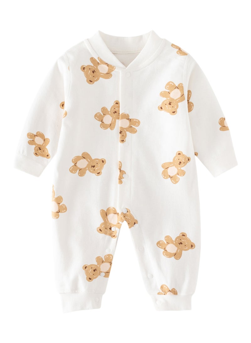 Baby Romper - 100% Cotton Full-Body Sleepsuit with Bear Print, Long Sleeve, Full Front Snap, For 3-18 Months  - Image 2