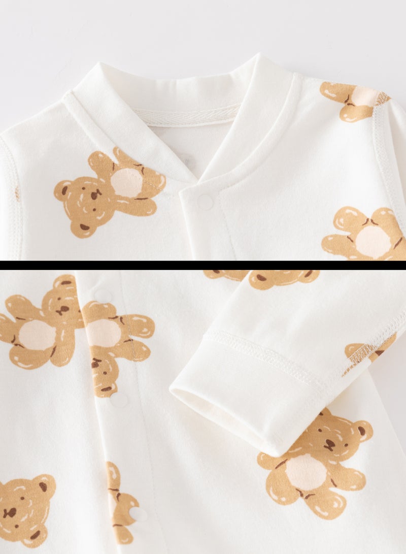 Baby Romper - 100% Cotton Full-Body Sleepsuit with Bear Print, Long Sleeve, Full Front Snap, For 3-18 Months  - Image 5