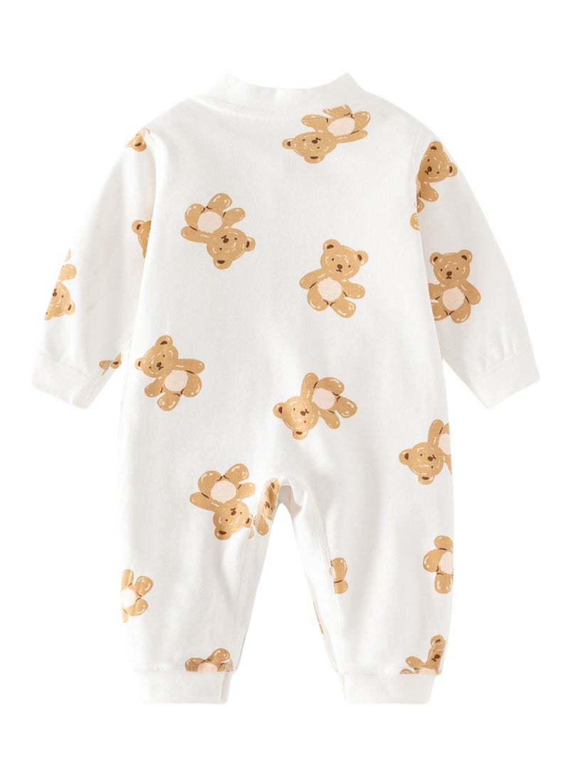 Baby Romper - 100% Cotton Full-Body Sleepsuit with Bear Print, Long Sleeve, Full Front Snap, For 3-18 Months  - Image 3