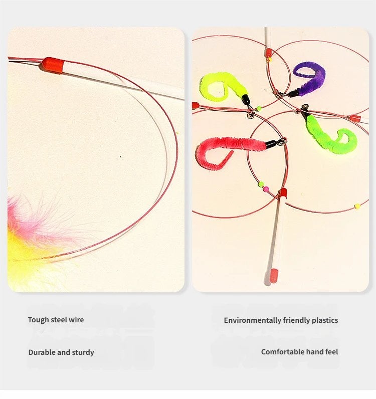 Multicolour Wire Chaser Wand Teaser with Feathers - Interactive Cat Toy for Play and Exercise - Image 4