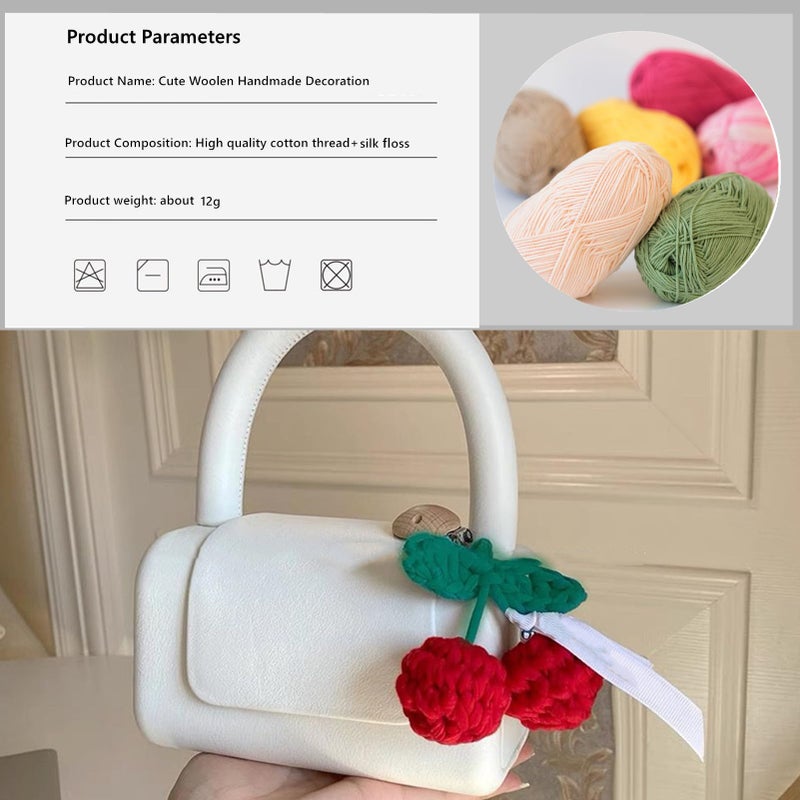 Mshion Cute Cherry Car Mirror Hanger - Crochet Hand Knitted Rear View Mirror Accessory - Image 2