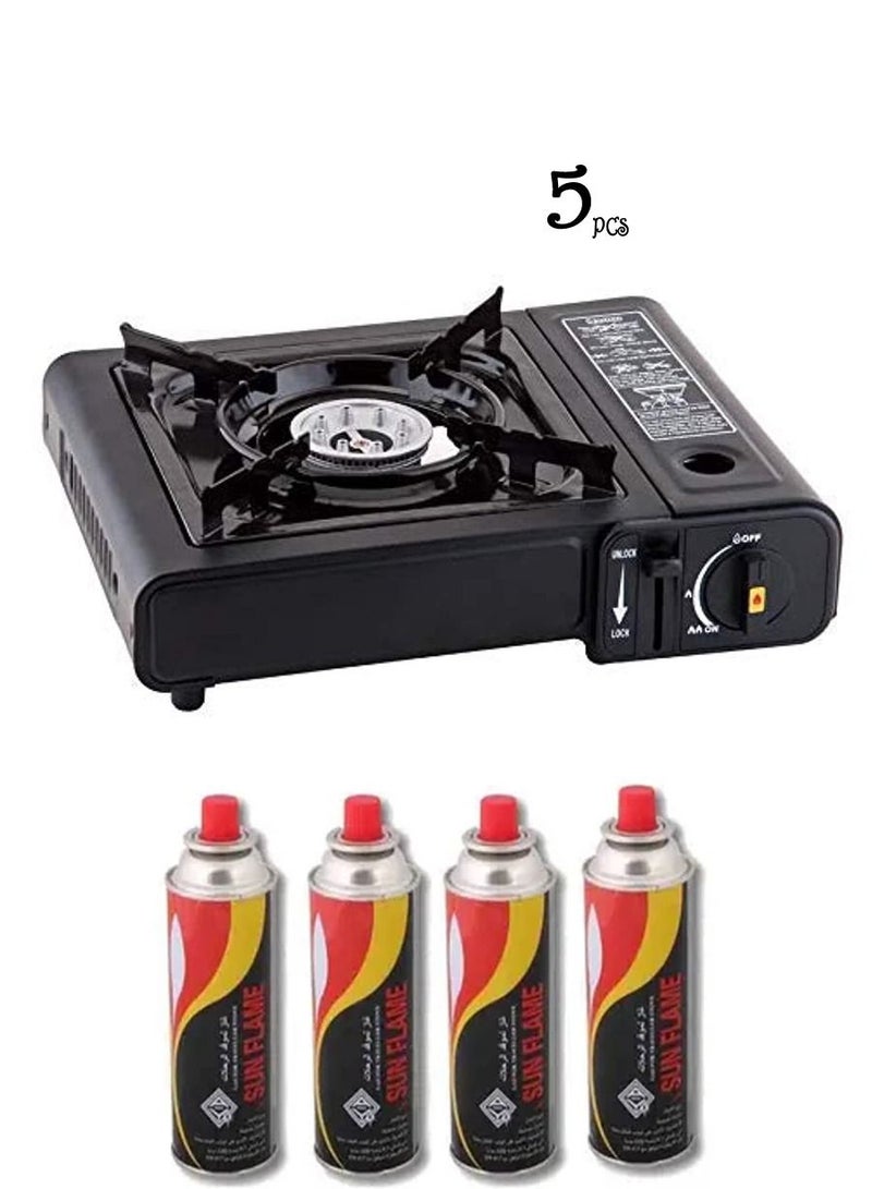 طقم موقد غاز محمول للتخييم مع خرطوشة غاز بوتان - Image 1