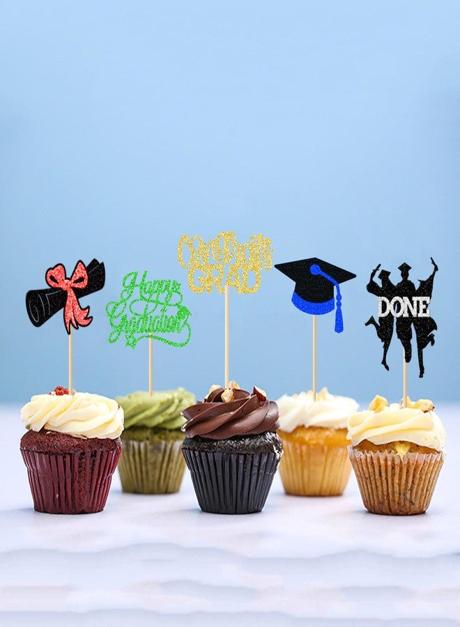 Chewarelly 24 Pack 2026 Congrats Grad Cupcake Toppers Set, Graduation Cupcake Decor, Class of 2026 Cupcake Picks for Senior High School College Grad Party Decorations Supplies(Black with Gold) B - Image 4