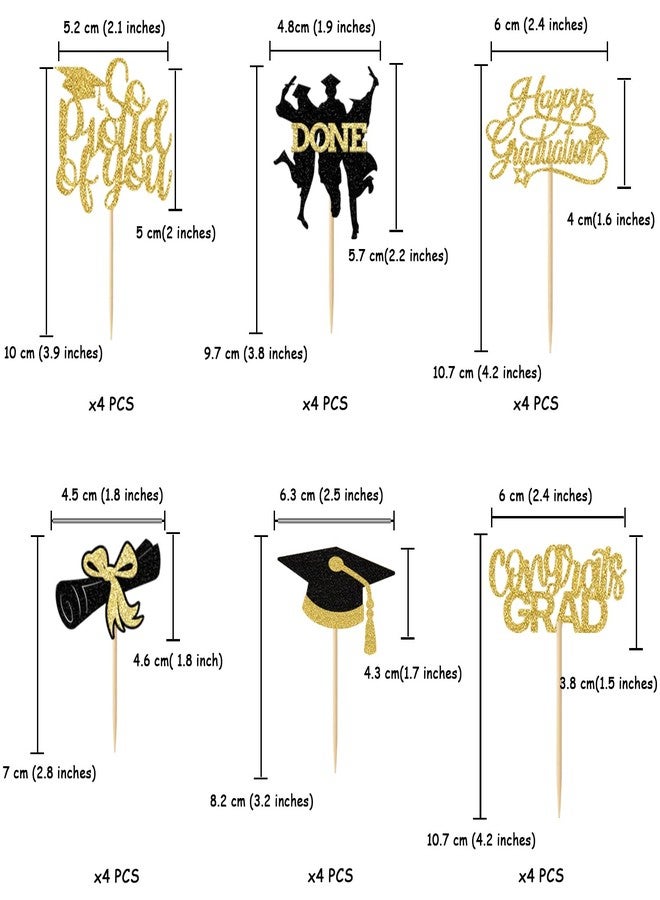 Chewarelly 24 Pack 2026 Congrats Grad Cupcake Toppers Set, Graduation Cupcake Decor, Class of 2026 Cupcake Picks for Senior High School College Grad Party Decorations Supplies(Black with Gold) B - Image 2