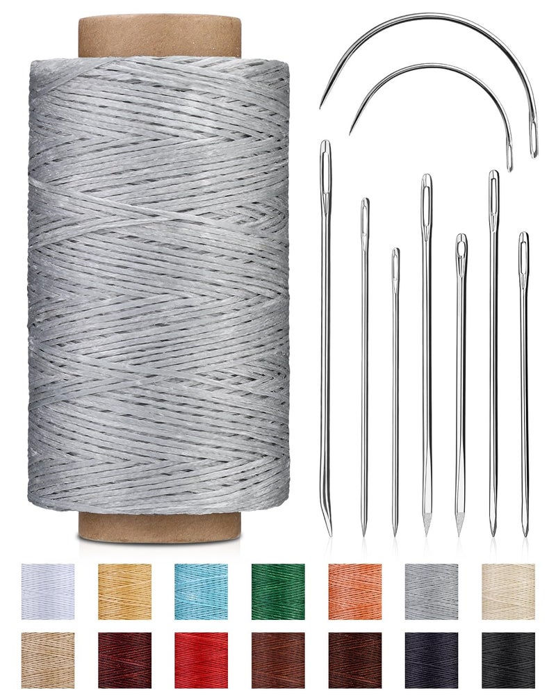 DIUDUS 218 Yards Waxed Thread Upholstery Thread Heavy Duty for Hand Sewing with Heavy Duty Sewing Needles Leather Repair kit for Furniture Shoes Bags Sofa Light Gray - Image 3