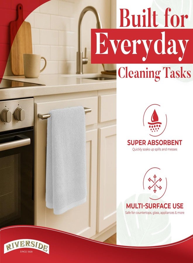 RIVERSIDE Bar Mop Towels Pack of 12, 16x19 Inches, 100% Ring Spun Cotton Terry Cloth Kitchen Towel, Highly Absorbent & Reusable Multipurpose Cleaning Rags for Bathroom, Hotel, Restaurant, White - Image 2