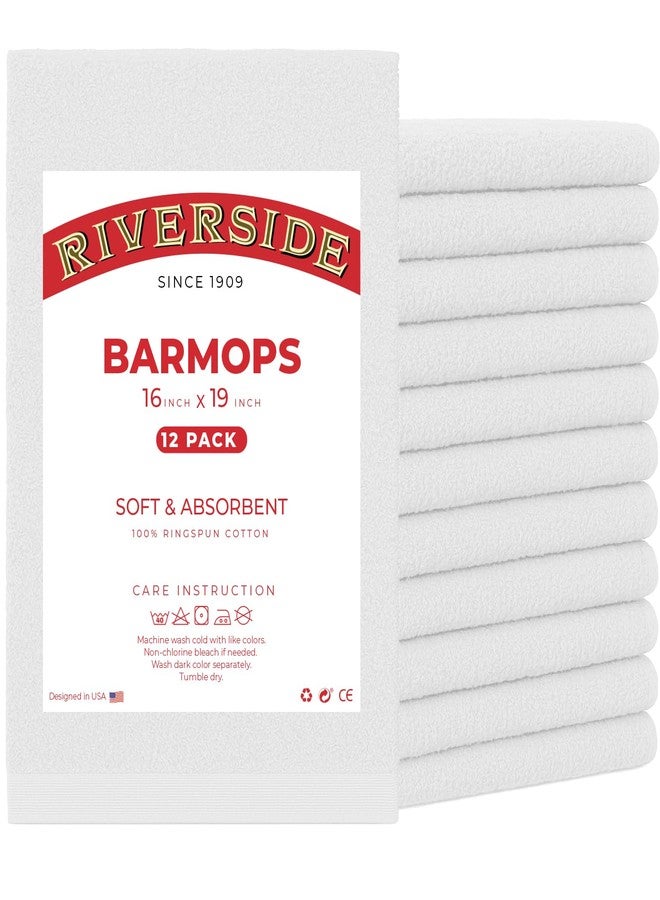 RIVERSIDE Bar Mop Towels Pack of 12, 16x19 Inches, 100% Ring Spun Cotton Terry Cloth Kitchen Towel, Highly Absorbent & Reusable Multipurpose Cleaning Rags for Bathroom, Hotel, Restaurant, White - Image 1