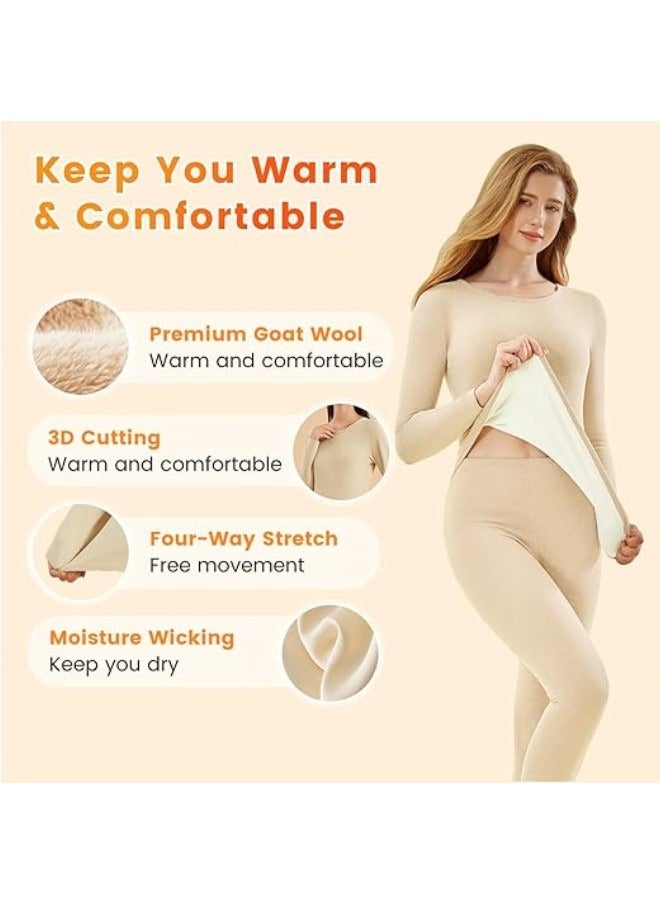 Women's Thermal Underwear Set Long Johns Women's Wool Silk Thermal Underwear Base Pajamas Set Cold Weather - Image 3
