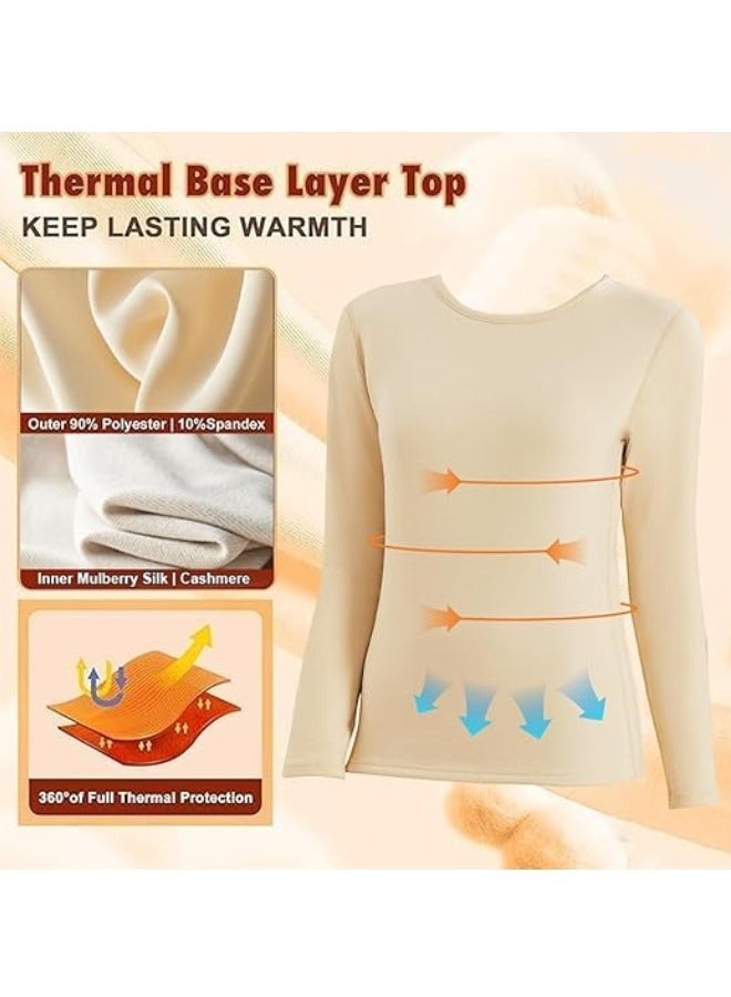 Women's Thermal Underwear Set Long Johns Women's Wool Silk Thermal Underwear Base Pajamas Set Cold Weather - Image 4