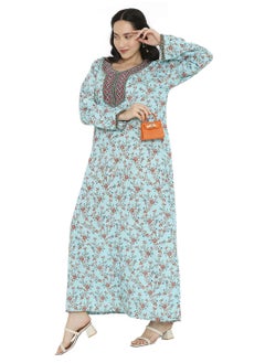 HANA & SARA LONG VISCOSE PRINTED WITH EMBROIDERY ARABIC FARASHA KAFTAN JALABIYA DRESS  - Image 1