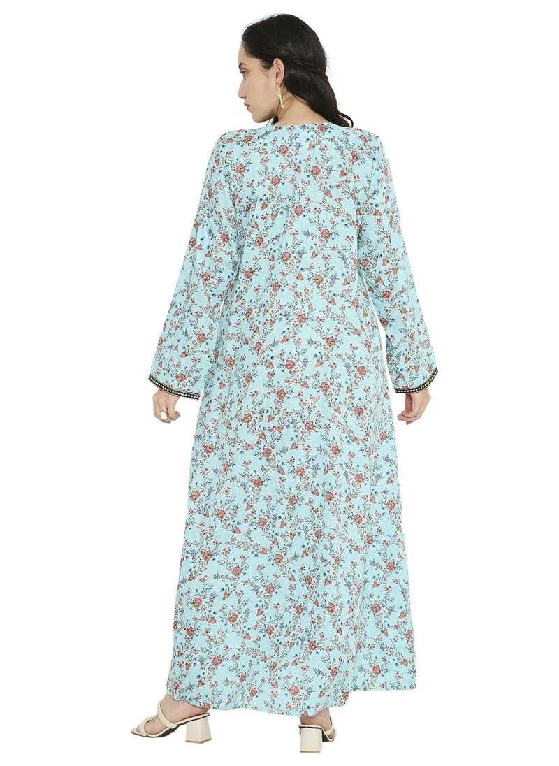 HANA & SARA LONG VISCOSE PRINTED WITH EMBROIDERY ARABIC FARASHA KAFTAN JALABIYA DRESS