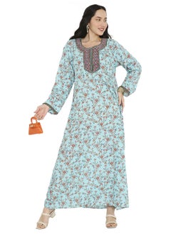 HANA & SARA LONG VISCOSE PRINTED WITH EMBROIDERY ARABIC FARASHA KAFTAN JALABIYA DRESS  - Image 4