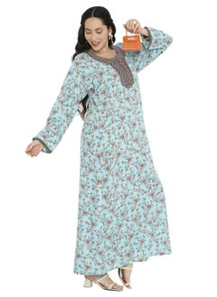 HANA & SARA LONG VISCOSE PRINTED WITH EMBROIDERY ARABIC FARASHA KAFTAN JALABIYA DRESS  - Image 5