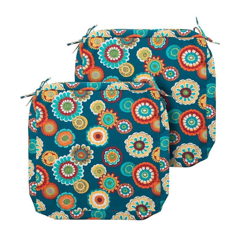 Magpie Fabrics Magpie Fabrics Indoor Outdoor Cushion Cover Replacement 2 Pack NO Insert Water Repellent Slipcover with Ties Decor for Patio Garden Chair Sofa Bench WickerHeronsbill Turquoise Green 24x24x4 Inch 