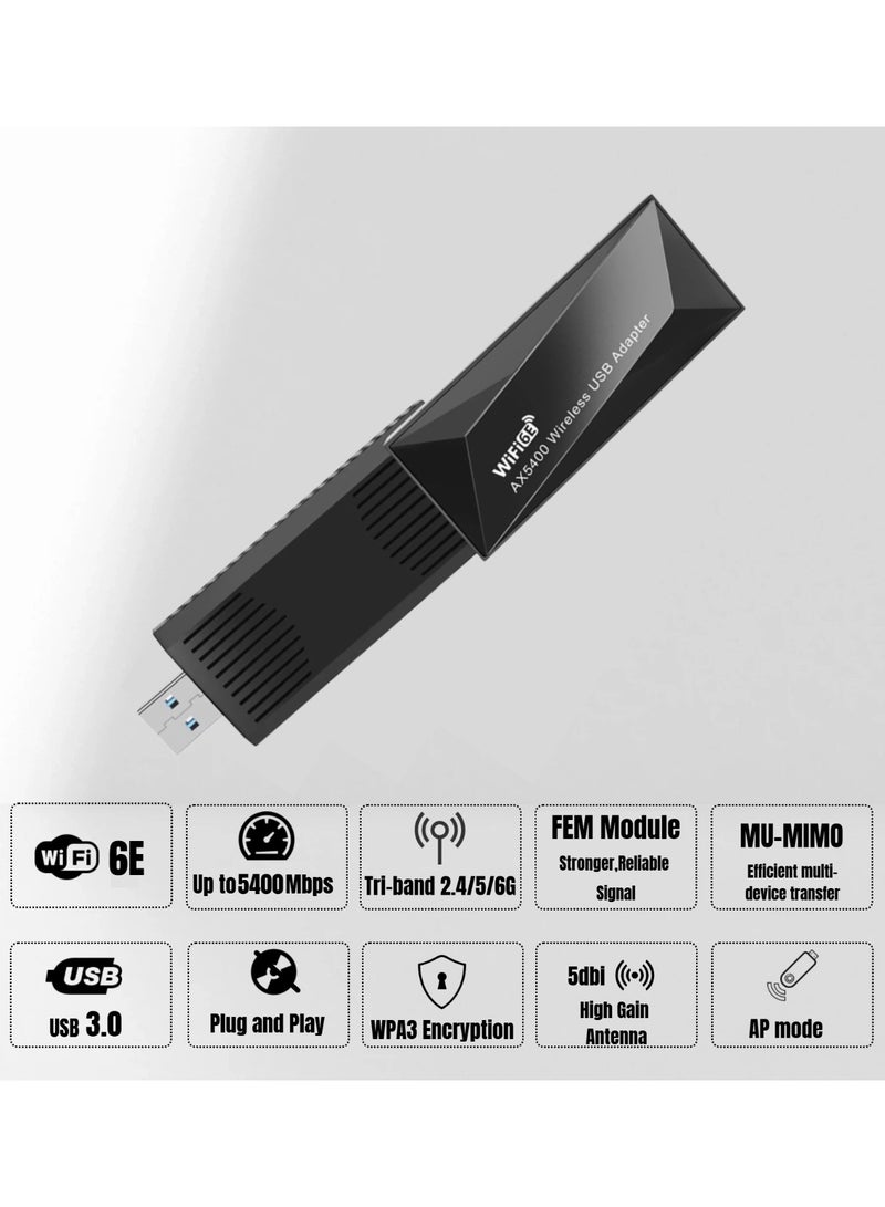  أورا سيليكت محول USB WiFi 6E بسرعة 5400 ميجابت في الثانية | شريحة Realtek RTL8832CU | بطاقة شبكة لاسلكية ثلاثية النطاقات 6 جيجاهرتز/5 جيجاهرتز/2.4 جيجاهرتز لأجهزة الكمبيوتر المكتبية/المحمولة | USB 3.0 | التوصيل والتشغيل | يدعم أنظمة التشغيل Windows 10/11 - Image 2