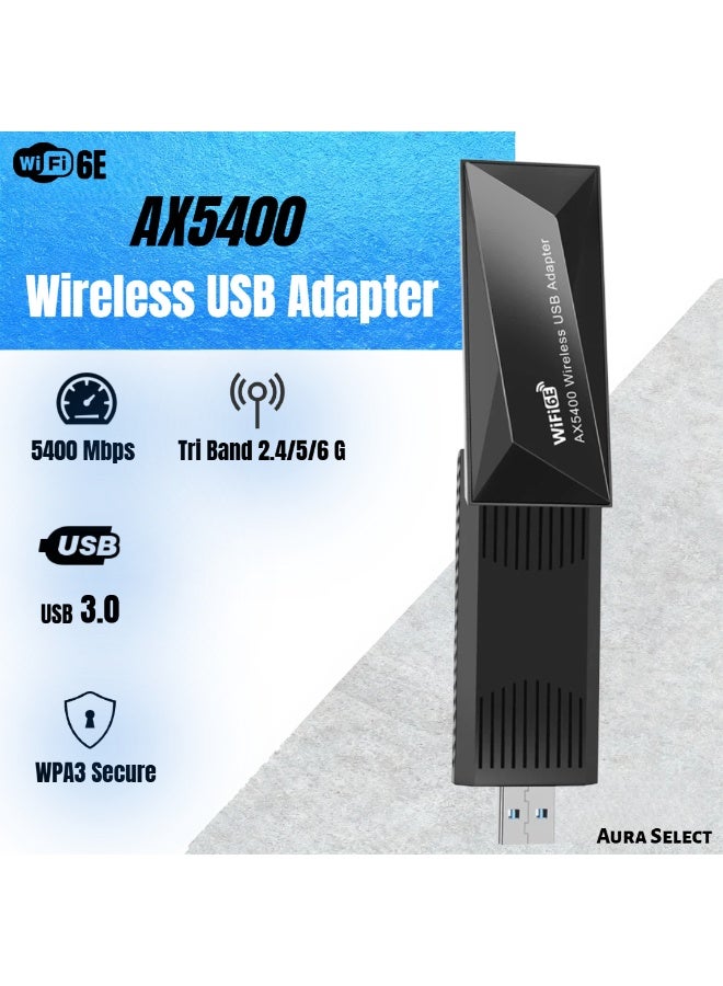  أورا سيليكت محول USB WiFi 6E بسرعة 5400 ميجابت في الثانية | شريحة Realtek RTL8832CU | بطاقة شبكة لاسلكية ثلاثية النطاقات 6 جيجاهرتز/5 جيجاهرتز/2.4 جيجاهرتز لأجهزة الكمبيوتر المكتبية/المحمولة | USB 3.0 | التوصيل والتشغيل | يدعم أنظمة التشغيل Windows 10/11 - Image 1