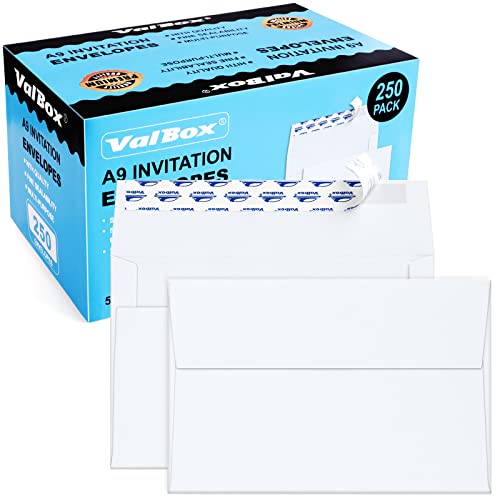 ValBox A9 Invitation Envelopes 250 Qty 5-3/4 x 8-3/4" White Envelopes Self Seal for Invitations, Photos, Wedding, Baby Shower Greeting Cards, Announcements - 5.75 x 8.75 Inches - Image 1