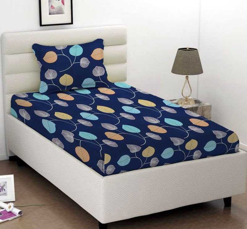 BSB HOME بي إس بي هوم® 100% قطن 160 TC شراشف مفردة مطبوعة بالزهور والمربعات مع غطاء وسادة بحجم كينغ، (60X90 بوصة، 5 × 7 أقدام، أصفر مائل إلى البني) - Image 1